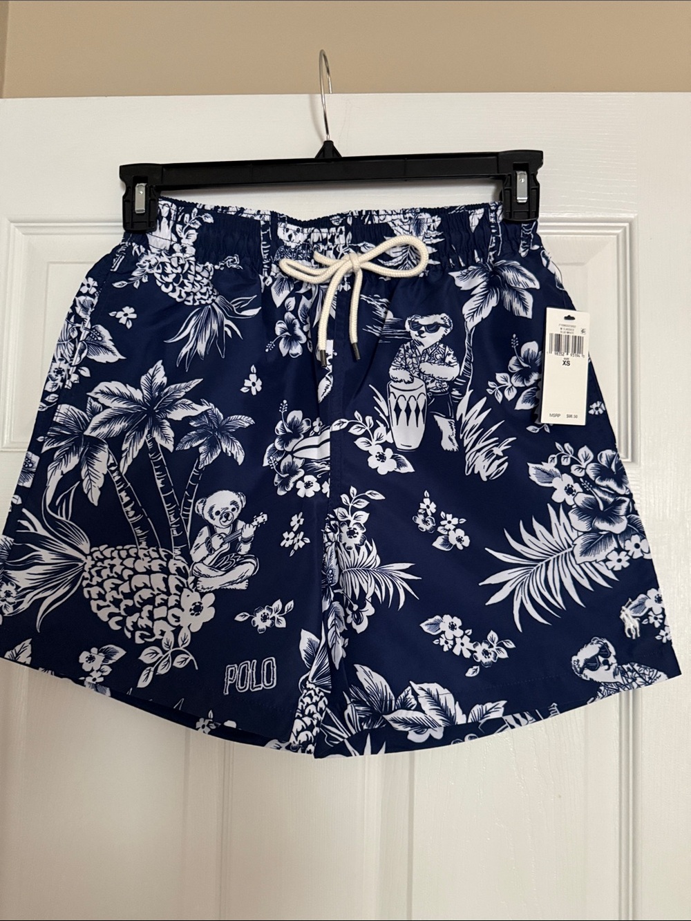 Polo by Ralph Lauren Navy Blue White Tropical Print Men’s Swim Shorts